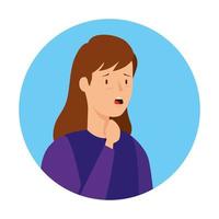 woman with sore throat in frame circular isolated icon vector