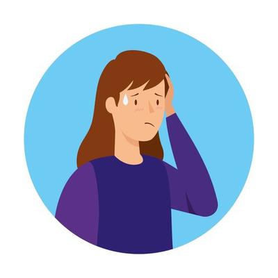 woman with fever in frame circular isolated icon