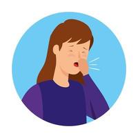 woman coughing sick in frame circular isolated icon vector