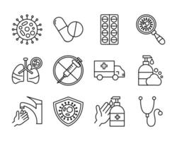 bundle of covid 19 designs, line style icon vector