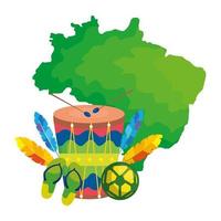 drum and icons with map of brazil vector