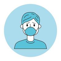 Hombre con protección respiratoria icono aislado vector