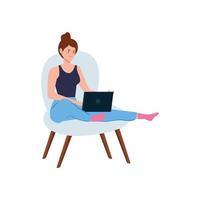 woman working in telecommuting with laptop sitting in chair vector