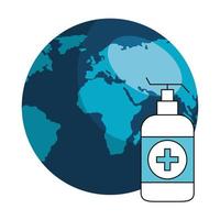 antibacterial soap bottle with world planet vector