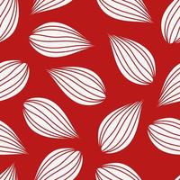 Red and white seamless pattern with leaves in a linear style vector