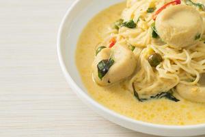 Rice Noodles with Green curry and Fish ball photo