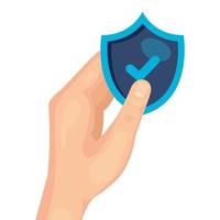 hand holding shield with check mark of security system vector design