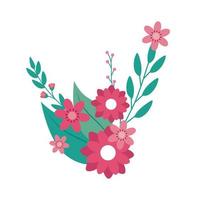 cute flower pink with branch and leafs vector