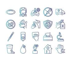 bundle of covid 19 designs, gradient line style icon vector