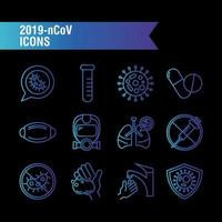 bundle of covid 19 designs, gradient line style icon vector