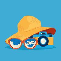 summer hat female with camera and sunglasses vector