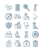 bundle of covid 19 designs, gradient line style icon vector