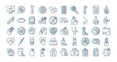 bundle of covid 19 designs, gradient line style icon vector