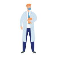 doctor male with face mask and clipboard vector