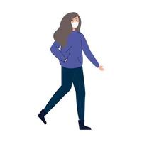 young woman walking with face mask isolated icon vector