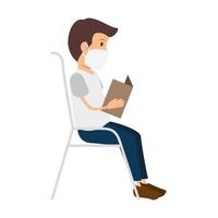 man sitting in chair using face mask with paper vector