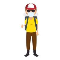 man with face mask with sunglasses and cap vector