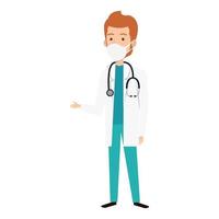 doctor male with face mask isolated icon vector