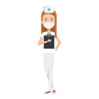 nurse with face mask and clipboard isolated icon vector