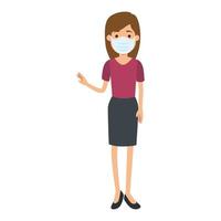 business woman with face mask isolated icon vector