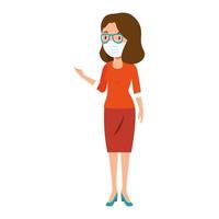 business woman with face mask and eyeglasses vector