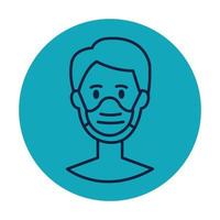 head of man using face mask in frame circular vector