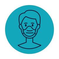 head of man using face mask in frame circular vector