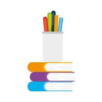 pencils in cup with stack of books vector