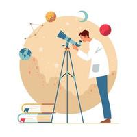 Astronomer Scientist Observing Planet vector