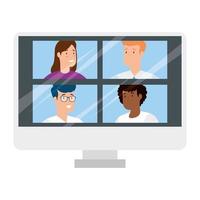 young people in video conference in computer vector