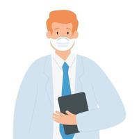 doctor male with face mask isolated icon vector