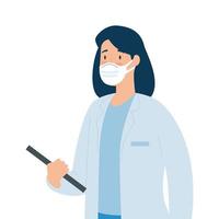 doctor female with face mask isolated icon vector