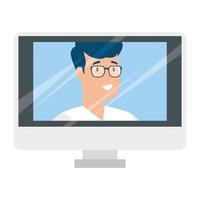 young man in video conference in computer vector