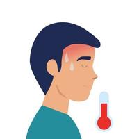 Hombre con fiebre enfermo de covid 19 icono aislado vector