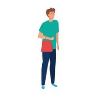 young man with bag shopping isolated icon vector