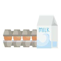 set eggs in package cardboard with bottle milk vector