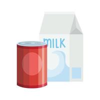 Alimentos en lata con caja icono aislado de leche vector