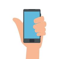 hand using smartphone device isolated icon vector