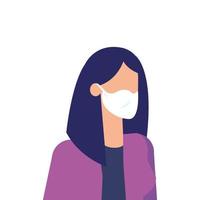 young woman with face mask isolated icon vector