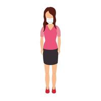 business woman with face mask isolated icon vector