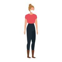 young woman with face mask isolated icon vector