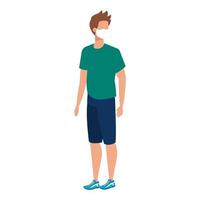 young man with face mask isolated icon vector