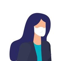 business woman with face mask isolated icon vector