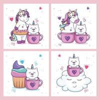 set designs of unicorns and cute icons vector