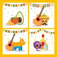 Mexican icons inside frames vector design