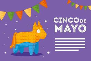 piñata mexicana y banderín de banner de diseño vectorial cinco de mayo vector