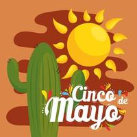 cactus mexicano y sol de cinco de mayo diseño vectorial vector