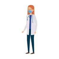 doctor female with face mask isolated icon vector