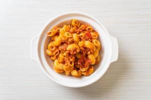 macaroni with tomatoes sauce and mince pork photo