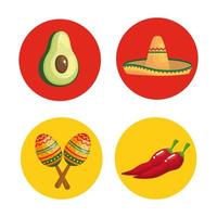 sombrero de aguacate mexicano maracas y chiles diseño vectorial vector